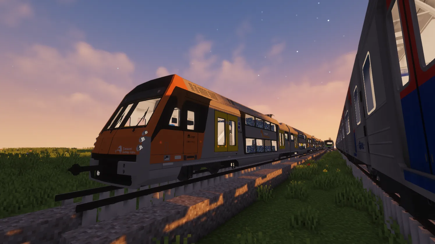 Электропоезд серии B Set в Minecraft.