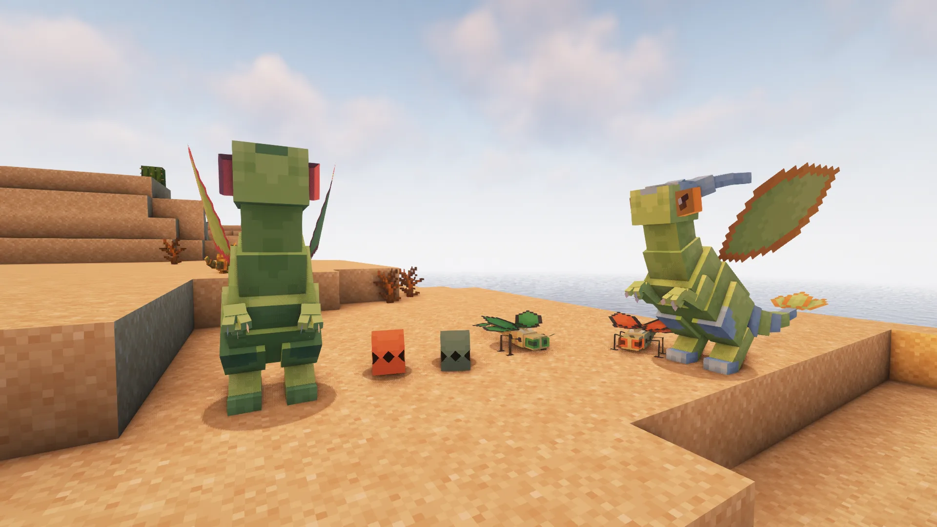 Флайгон и его эволюционная линия в стиле Cobblemon.