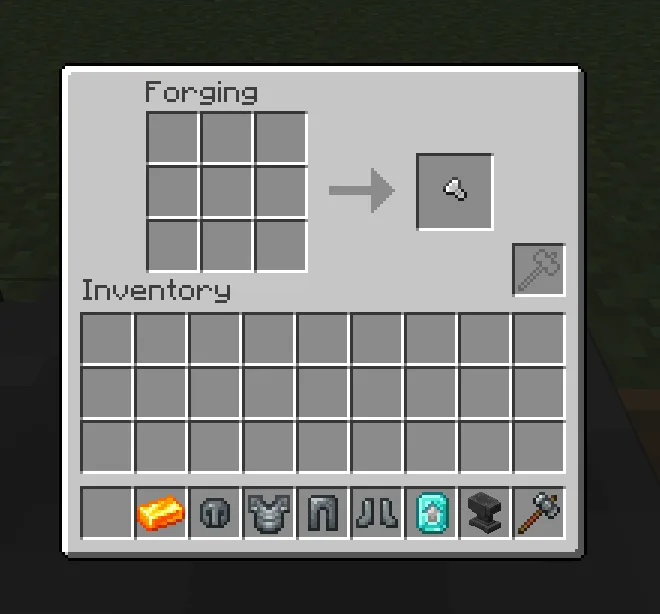 Интерфейс кузнечной наковальни со слотом для молота в моде Overgeared