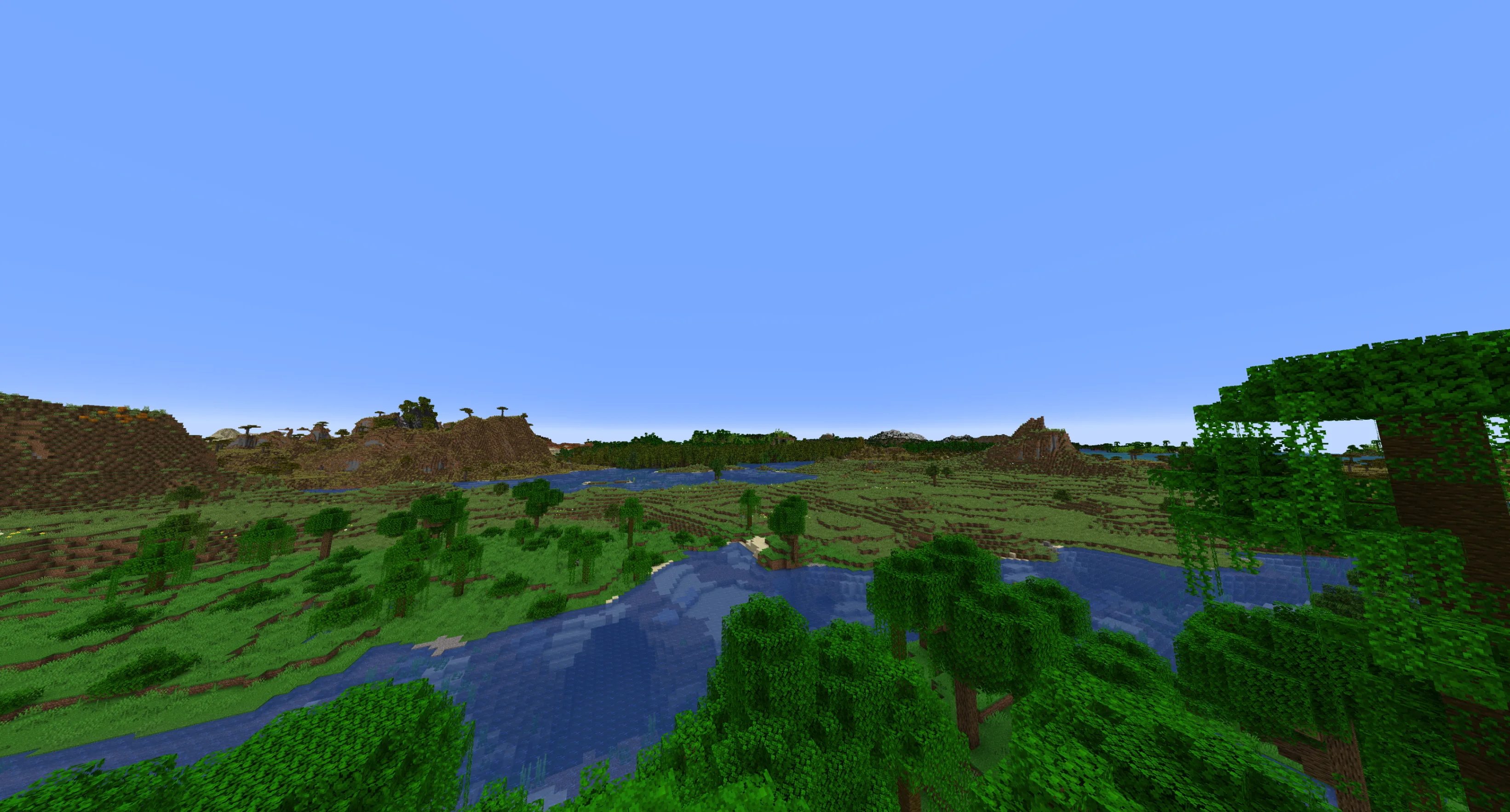 Отрисовка отдаленного ландшафта в Minecraft с помощью мода Nvidium.