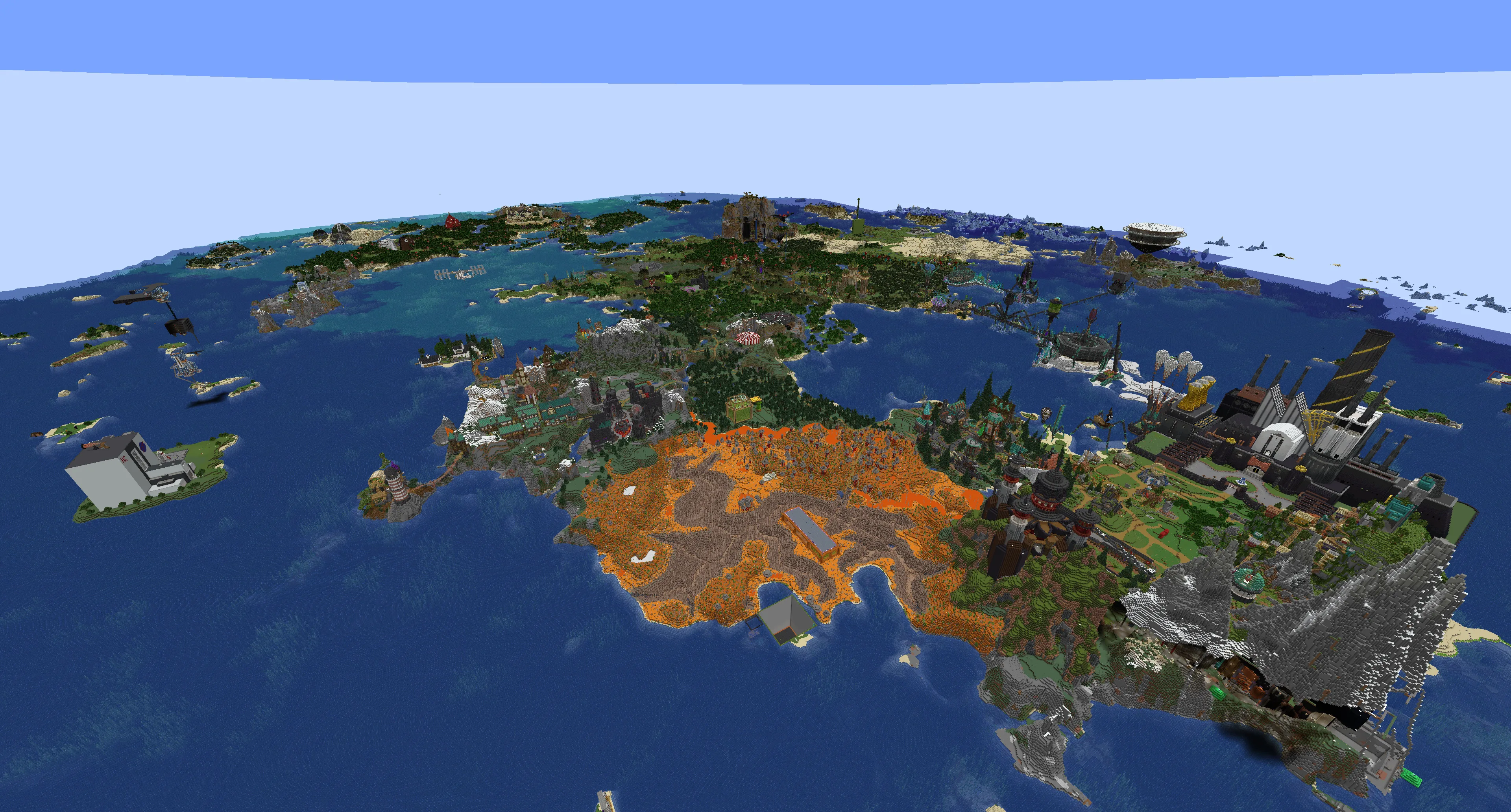 Мир Hermitcraft 8-го сезона, отрендеренный в реальном времени с использованием мода Nvidium.