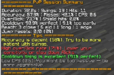 Сводка чата и советы в моде pvp-analyzer
