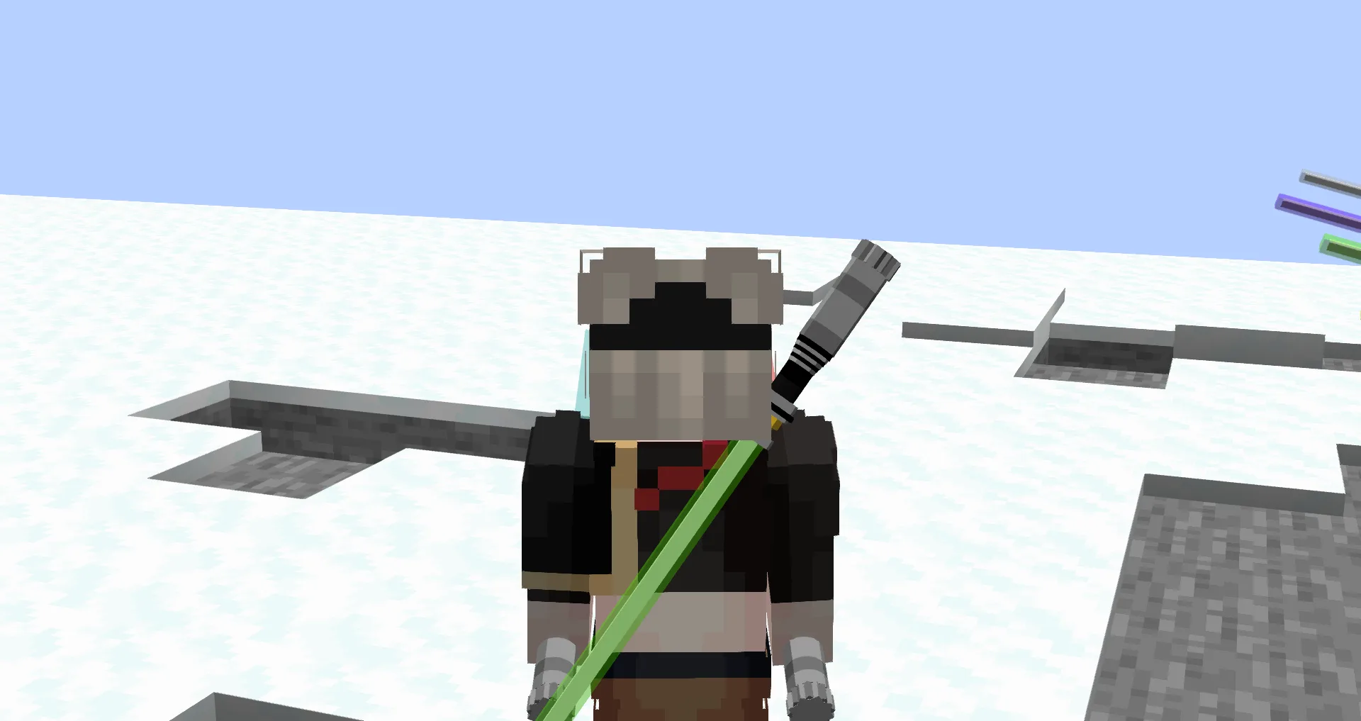 Световой меч на голове персонажа