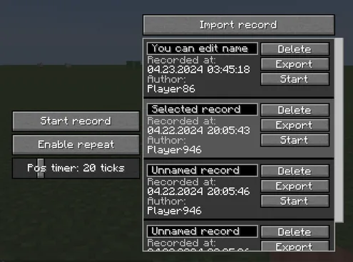 Меню настроек мода Repeating Mod