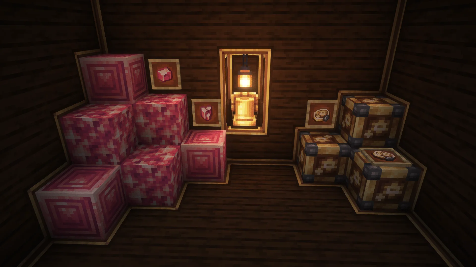 Блоки розового кварца и механизмы из мода Create Compressed.