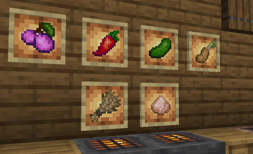 Скриншот с разнообразными сельскохозяйственными культурами и предметами из мода Vintage Delight, включая соль.