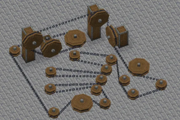 Анимация работы цепного привода из мода Create: Bits 'n' Bobs.