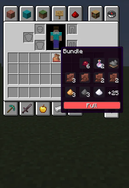 Интерфейс Minecraft без установленного мода Bundle Tooltip
