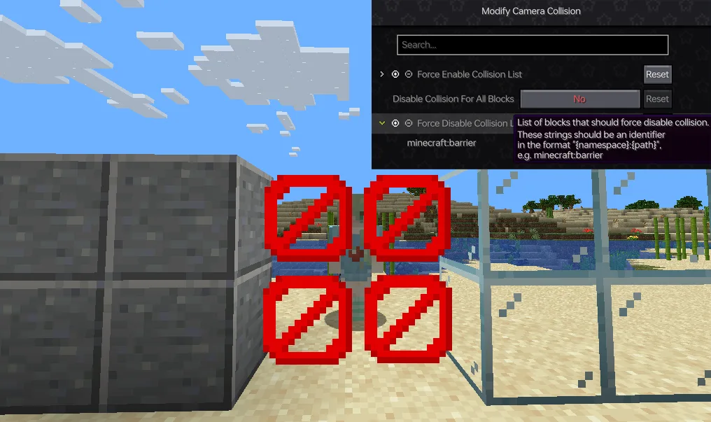 Скриншот работы мода Modify Camera Collision, изменяющего коллизию камеры.