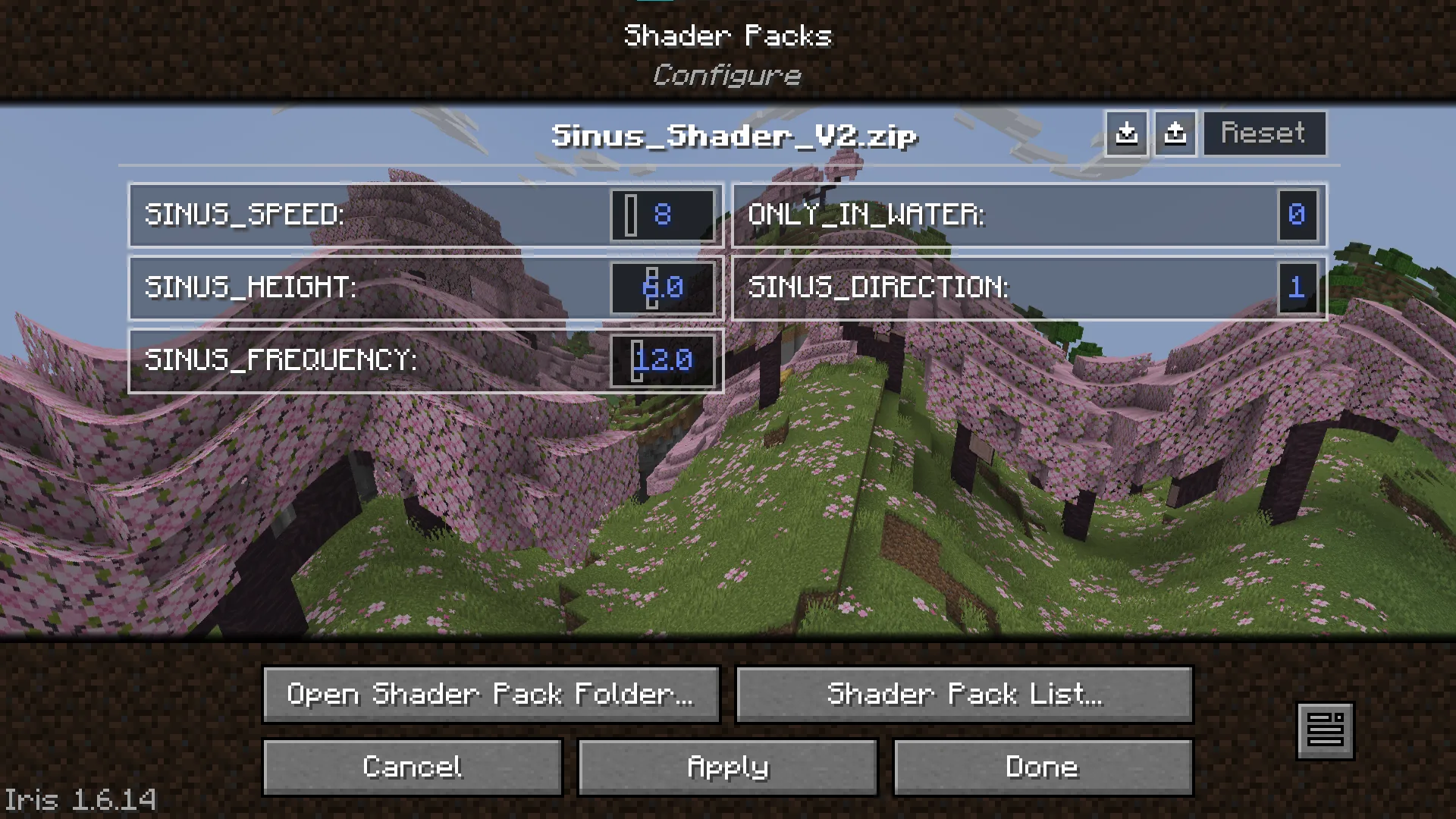 Sinus Shader - V2 Настройки