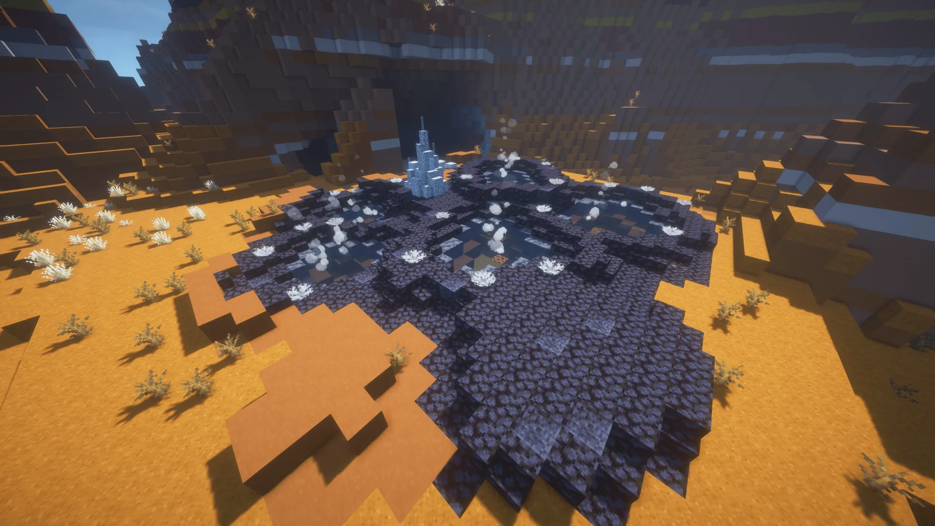 Гейзер в пустынном биоме Minecraft.