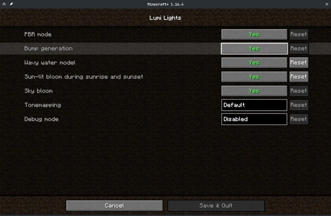 Экран настроек мода Respackopts, оформленный через библиотеку Cloth Config.