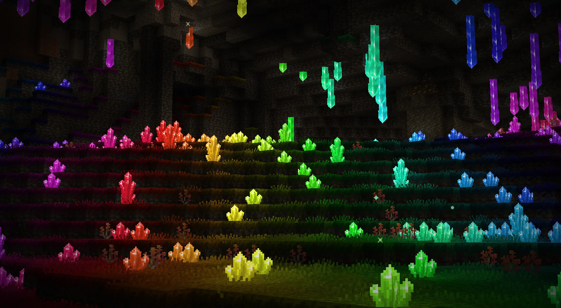 Игровой биом Prismachasm с кристаллическими скалами в моде Regions Unexplored.