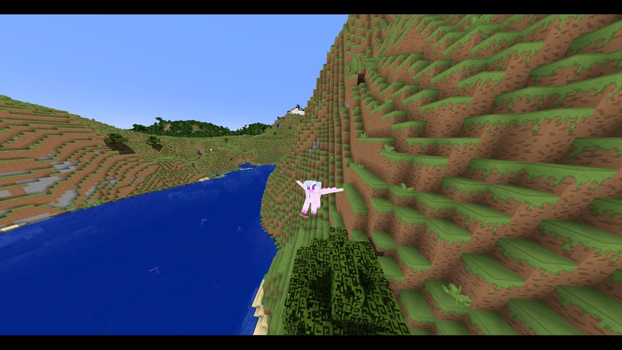 Скриншот гиппогрифа из мода Pony Origins, охотящегося на рыбу в воде.