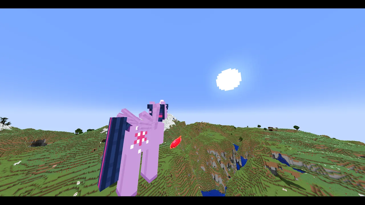 Игровой процесс мода Pony Origins: персонаж в процессе получения статуса аликорна.