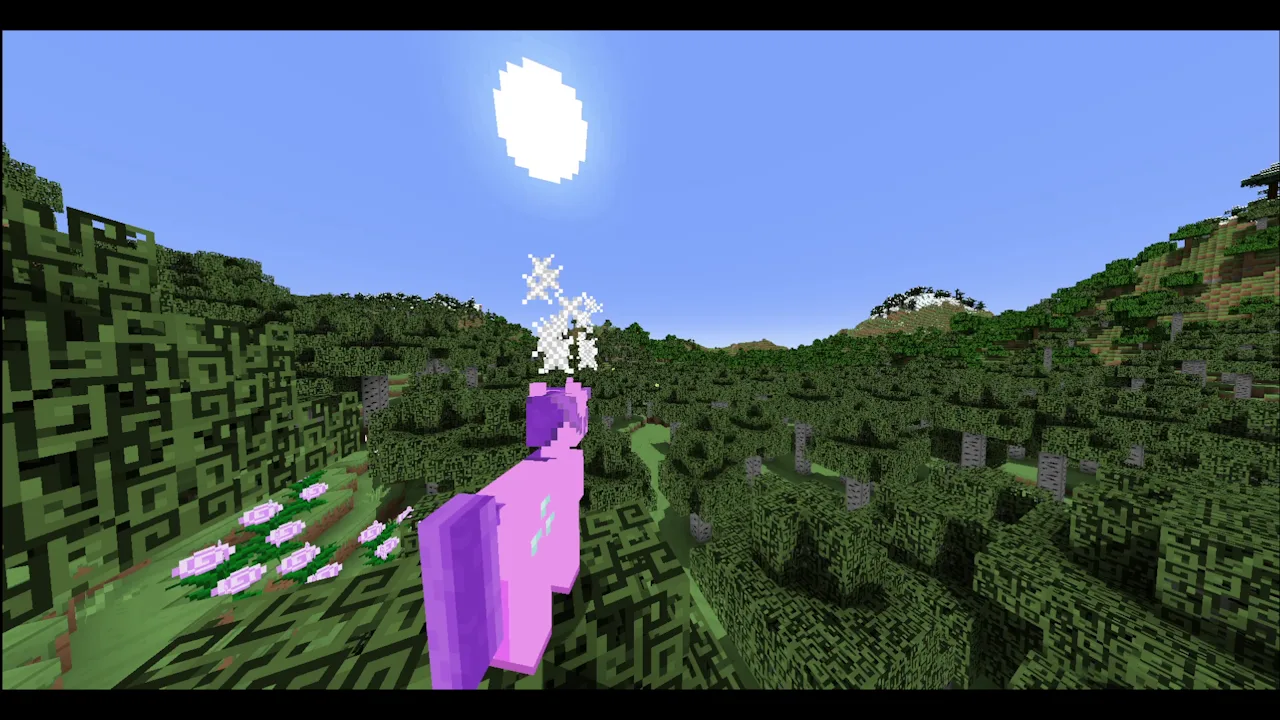 Игрок-единорог использует способность телепортации в моде Pony Origins.