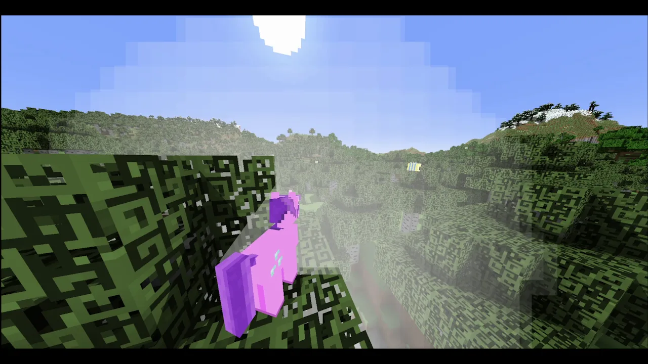 Скриншот из мода Pony Origins: единорог использует способность телепортации.