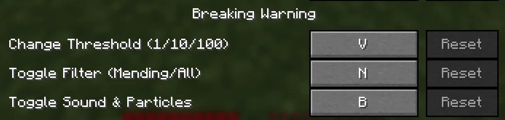 Меню управления горячими клавишами мода Breaking Warning
