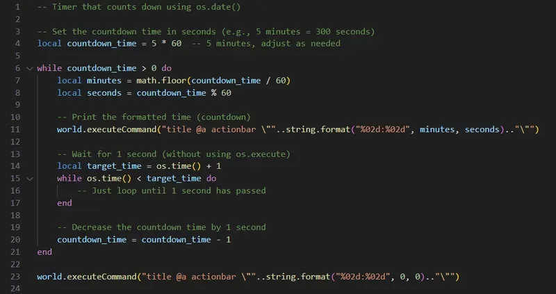 Пример программного кода для мода MLS (Minecraft Lua Scripts).