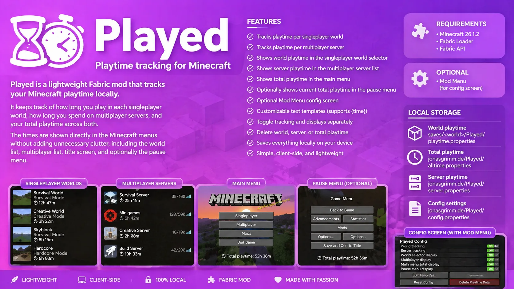 Мод Played для Minecraft