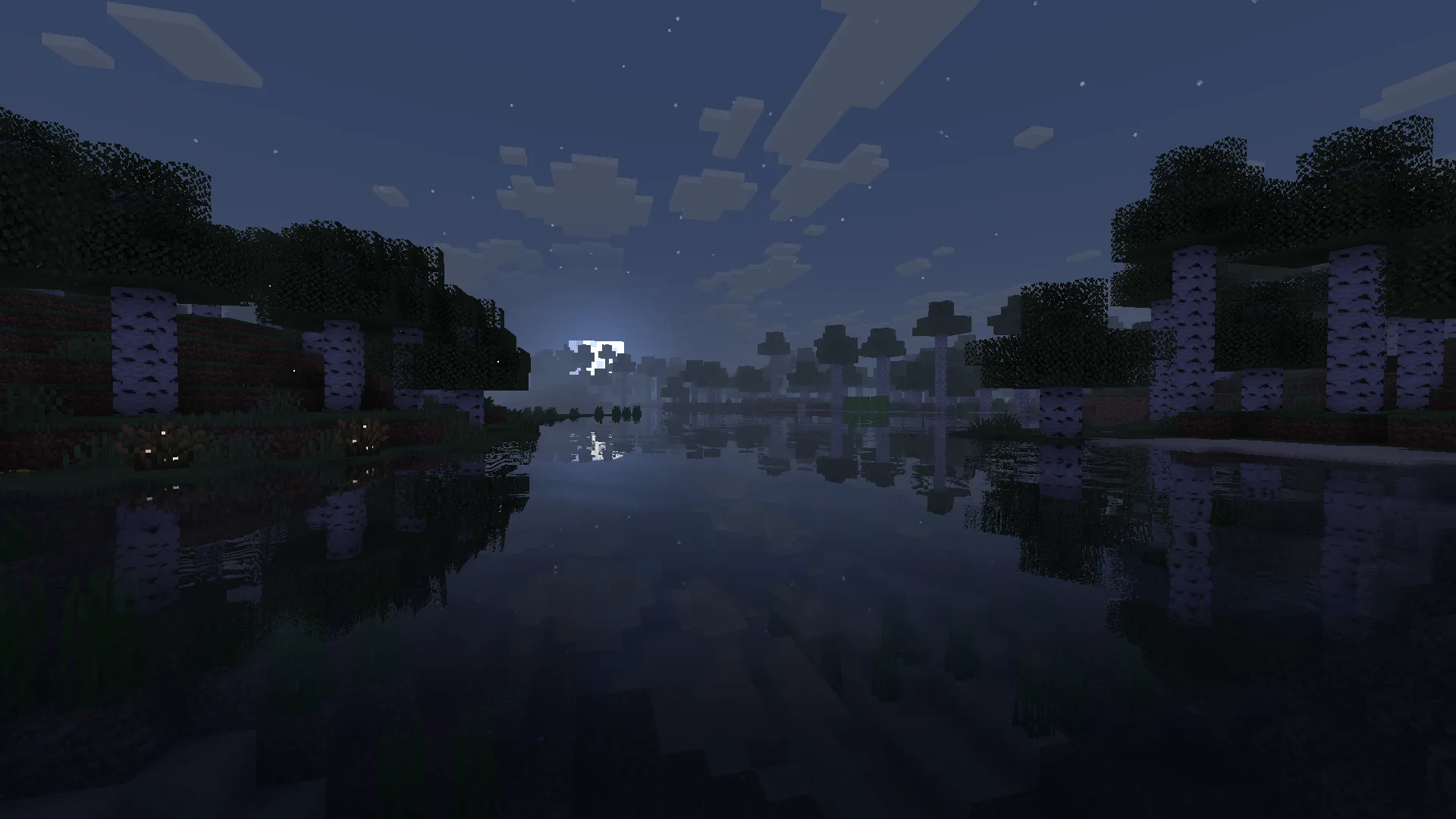 Миниатюрный шейдер Minecraft, ночной вид.