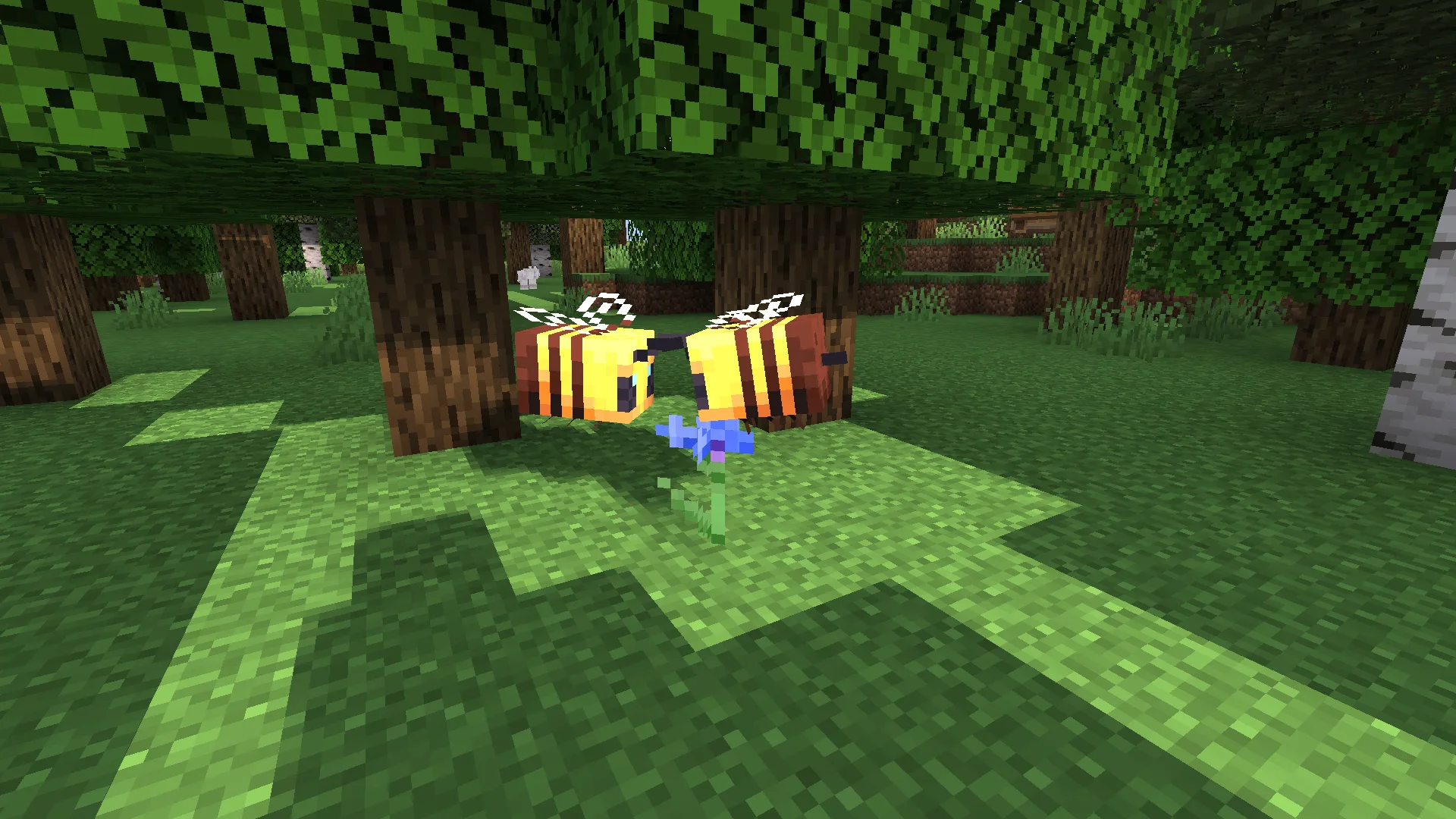 Пчелы в Minecraft с использованием шейдера Miniature.