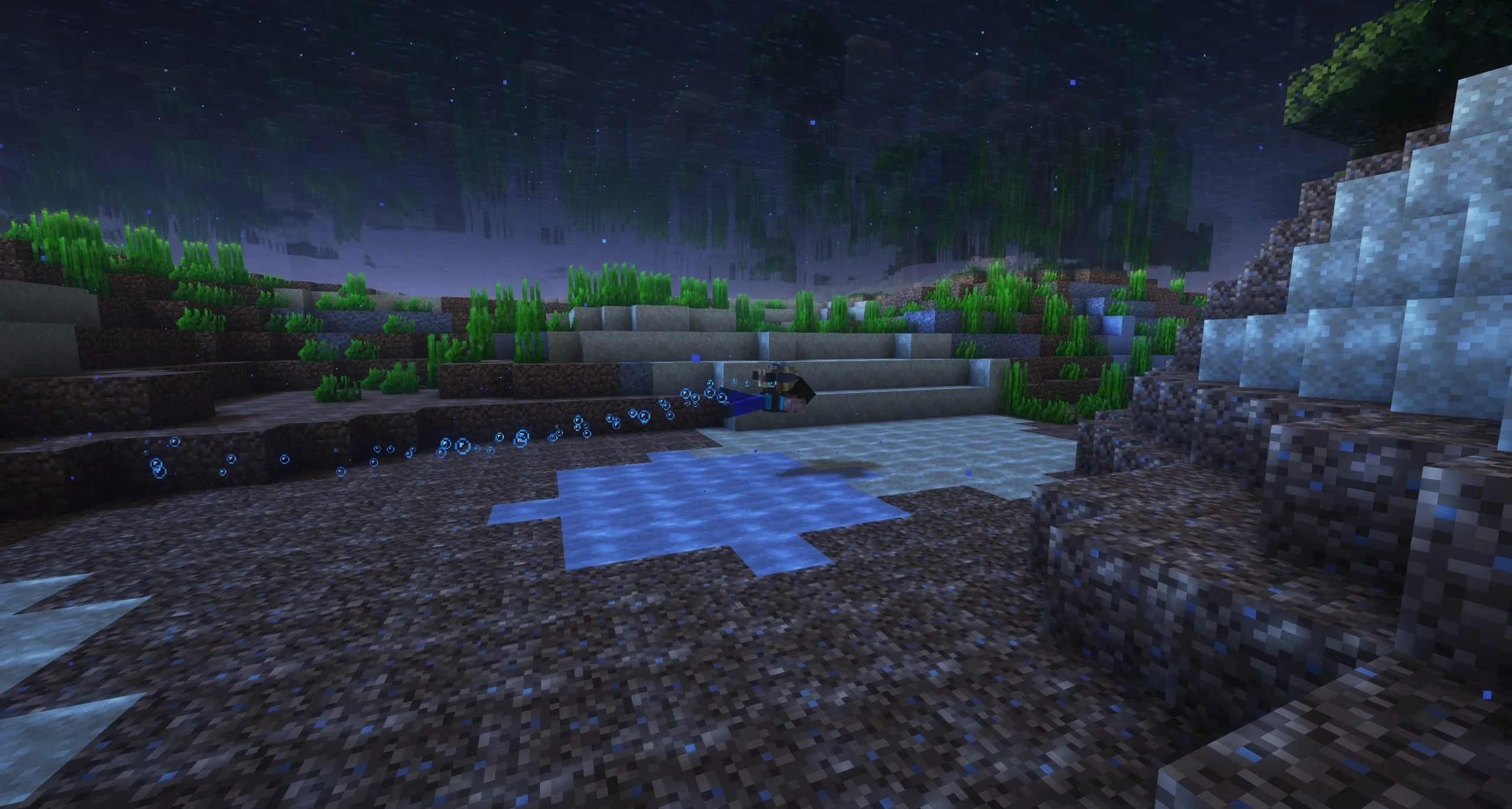 Персонаж с реактивным ранцем из мода Create использует ускорение под водой.