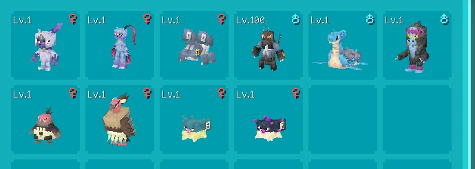 Несколько покемонов из мода Cobblemon в игровом мире Minecraft.