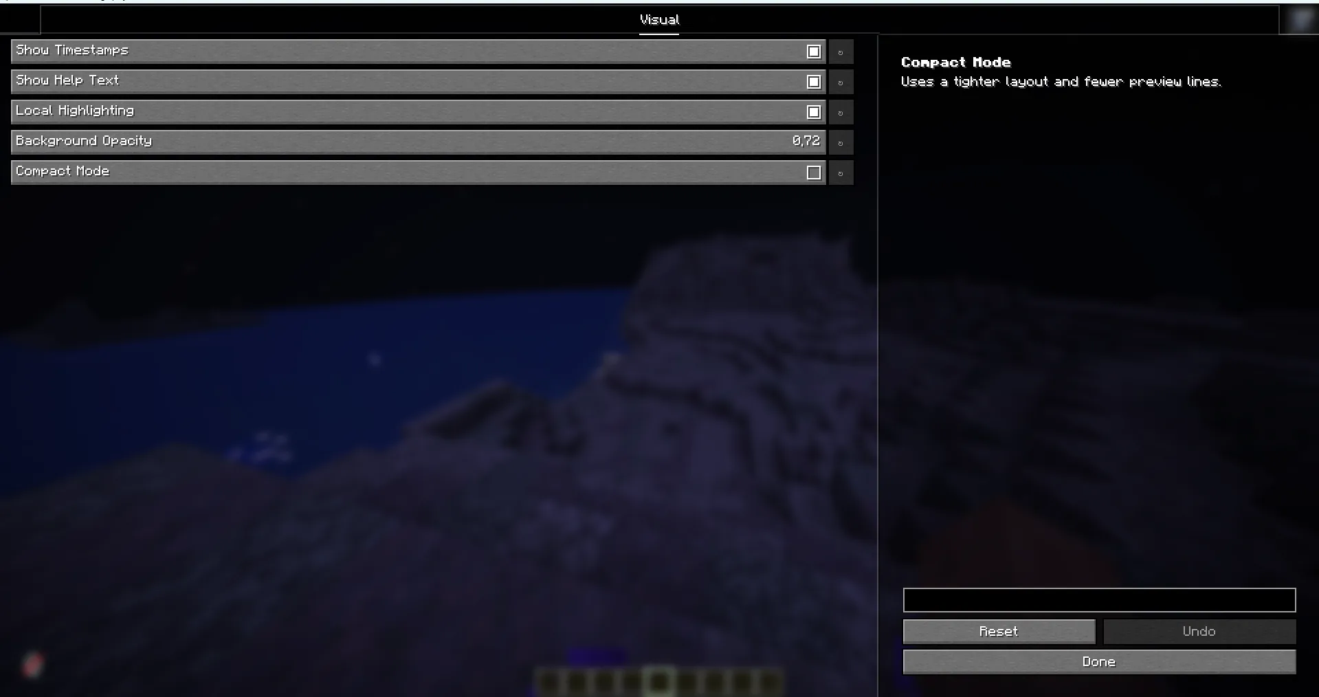 Меню визуальных настроек мода Custom Chat