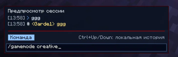 Ввод команды в интерфейсе мода Custom Chat
