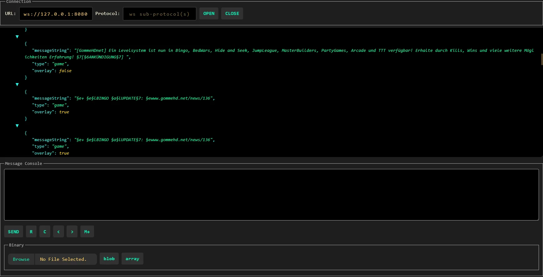 Режим JSON в моде ChatSocket с передачей дополнительных данных
