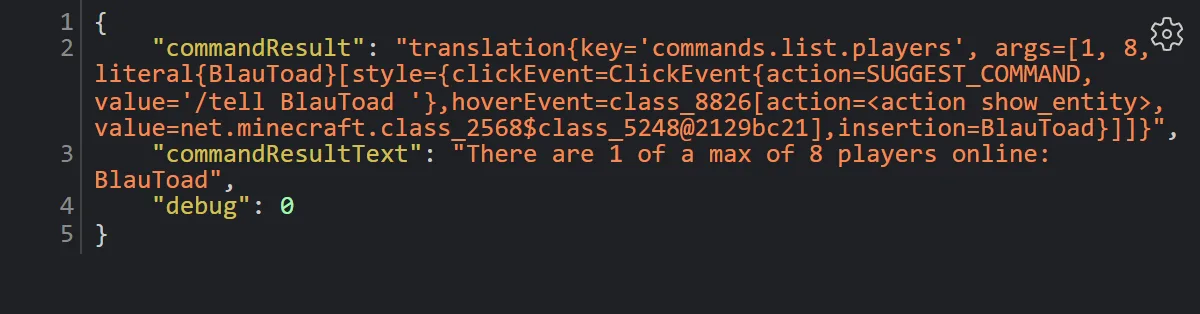 Отображение результата выполнения команды в чате мода Webcommands