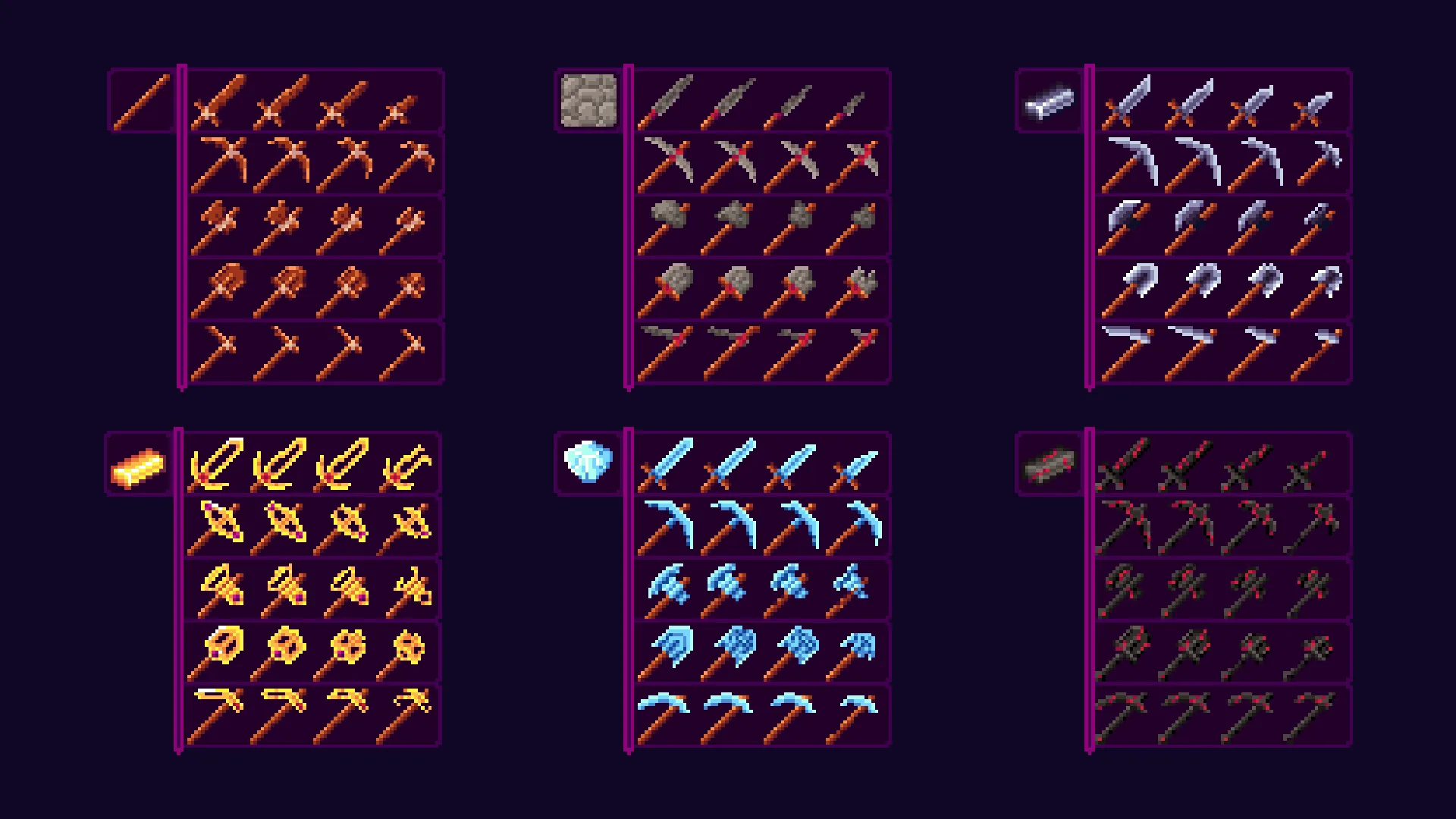 Инструменты из всех материалов с анимацией разрушения в Simplistico