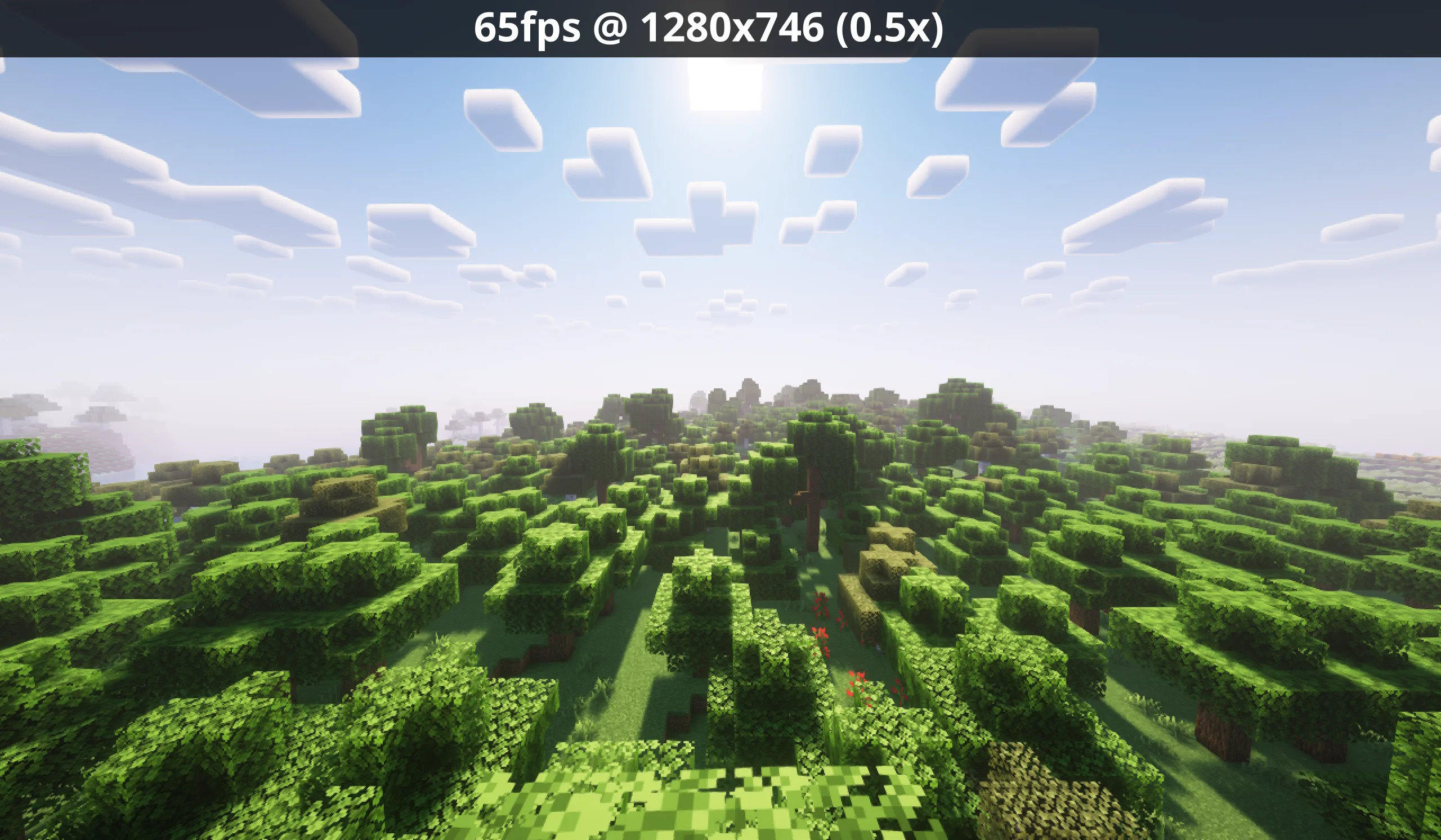 Скриншот с настройкой RenderScale 0.5x в Minecraft.