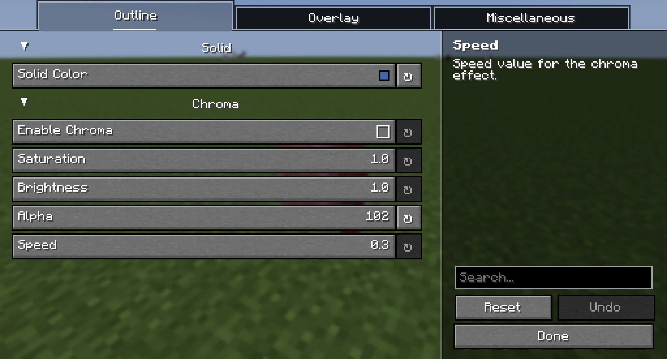 Меню настроек мода Simple Block Overlay.