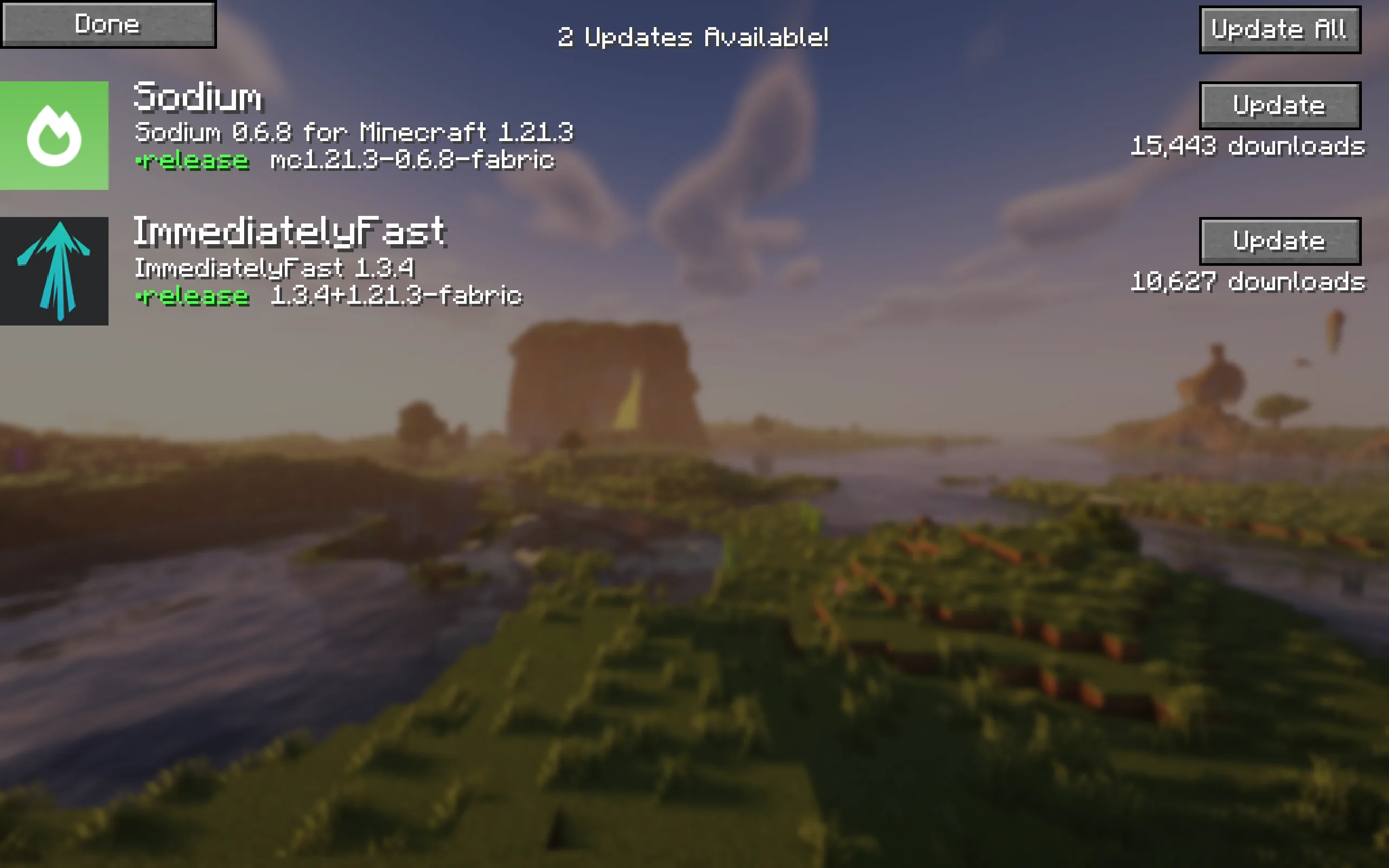 Экран обновления модов в Easy Install