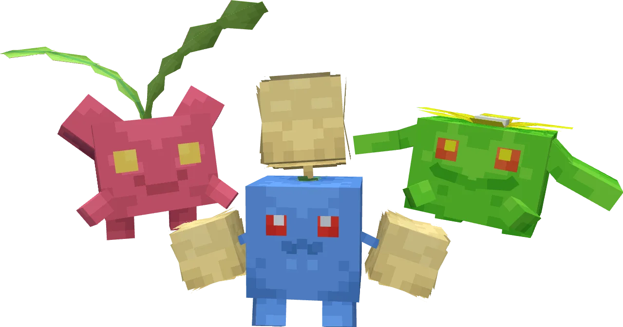 Покемоны Хоппип, Скиплум и Джамплафф из мода Cobblemon.