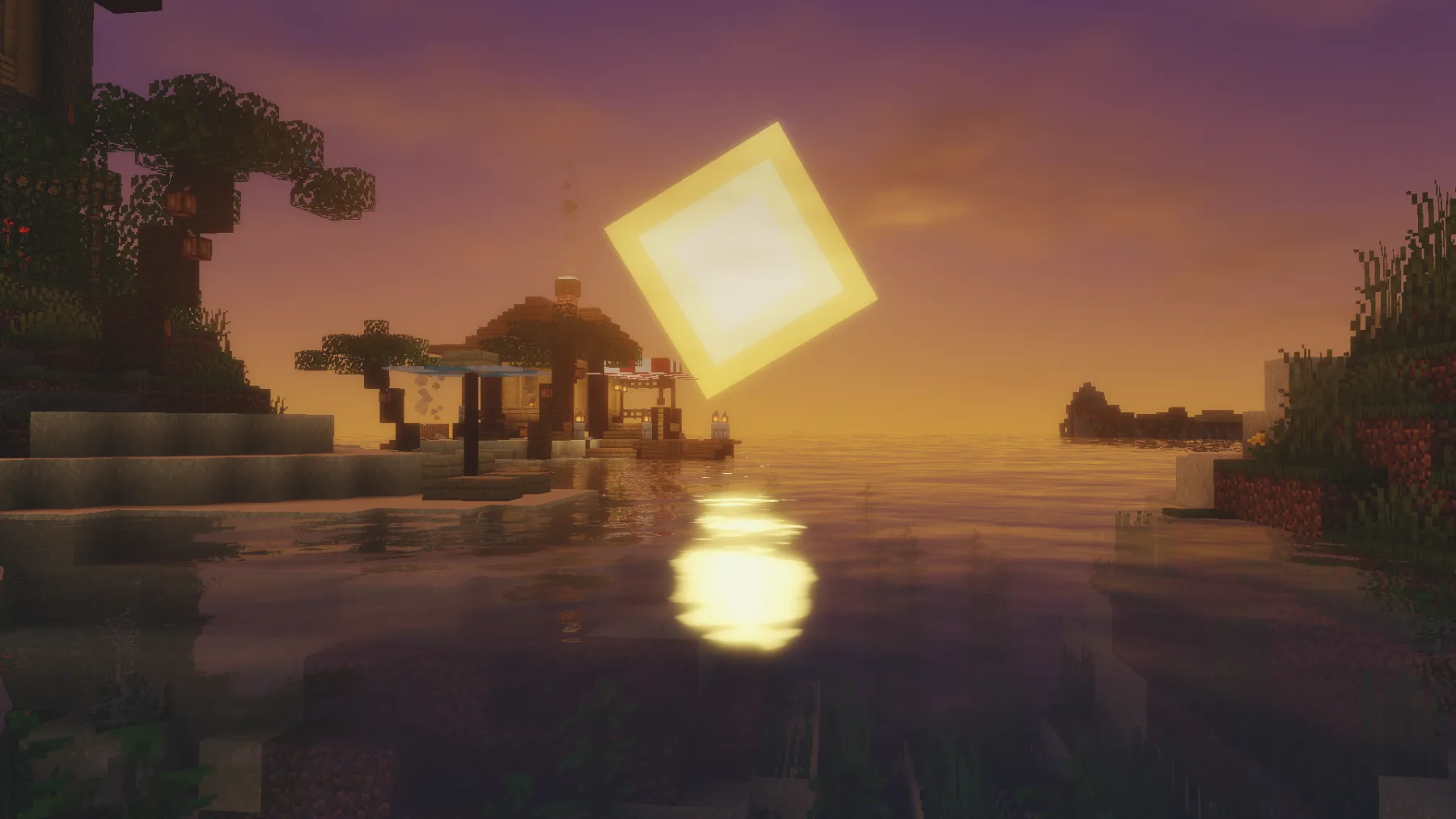 Закат с шейдерами Luxora Shaders в Minecraft