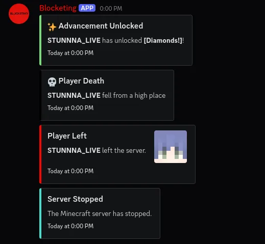 Уведомления о статусе сервера и событиях игры в канале Discord
