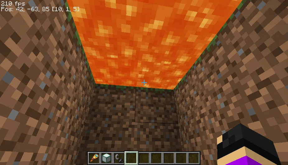Вид сквозь лаву в Minecraft.