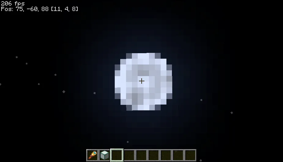 Приближенный вид Луны в Minecraft с включенным модом See Through Lava And Water (версия 1).