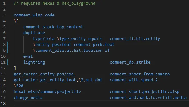 Пример программного кода в моде HexParse