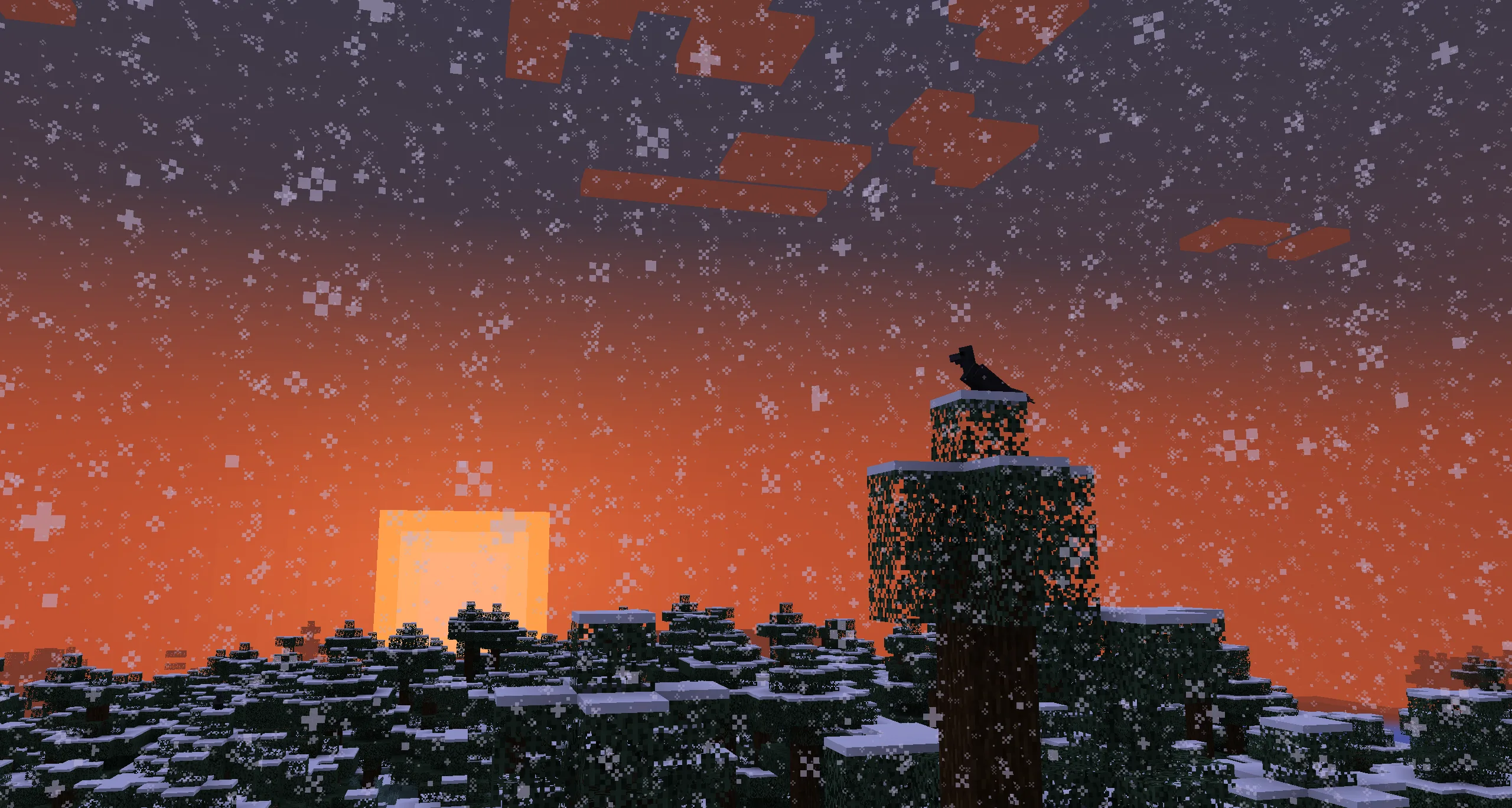 Ворон в заснеженном биоме Minecraft.