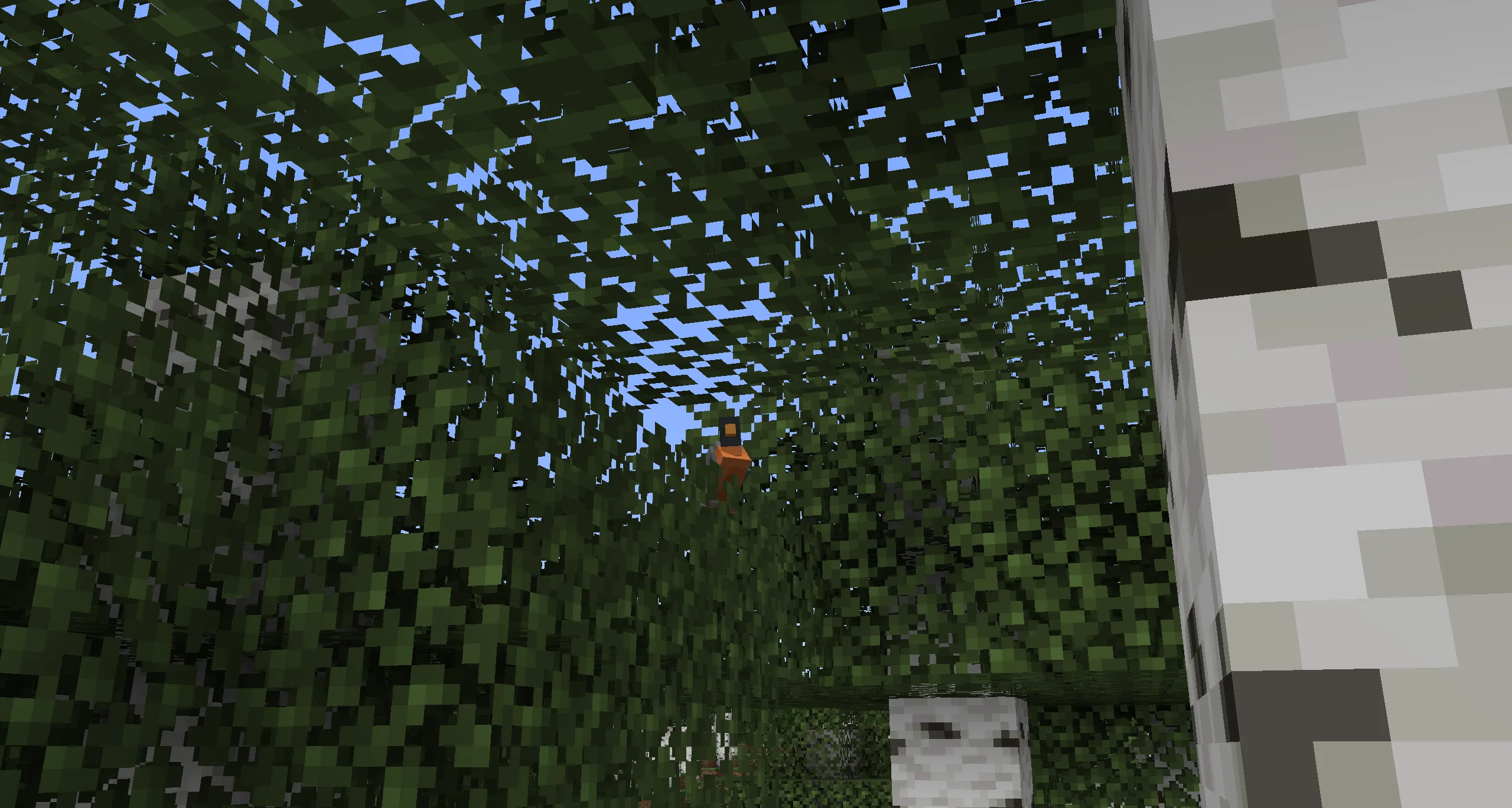 Американский дрозд на ветке дерева в Minecraft.