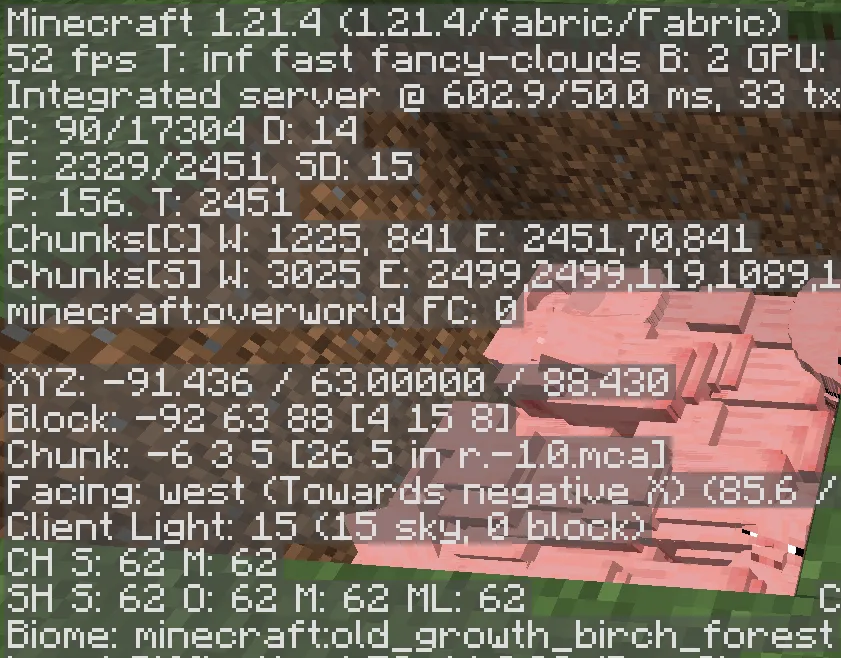 Скриншот игрового процесса Minecraft до использования модификации NoCollision.