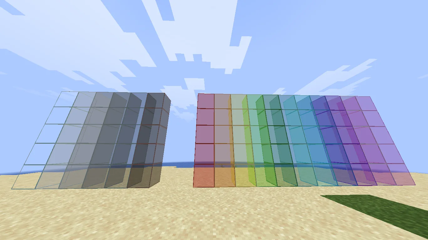 Скриншот с демонстрацией всех видов прозрачного стекла из мода Clean Glass +.