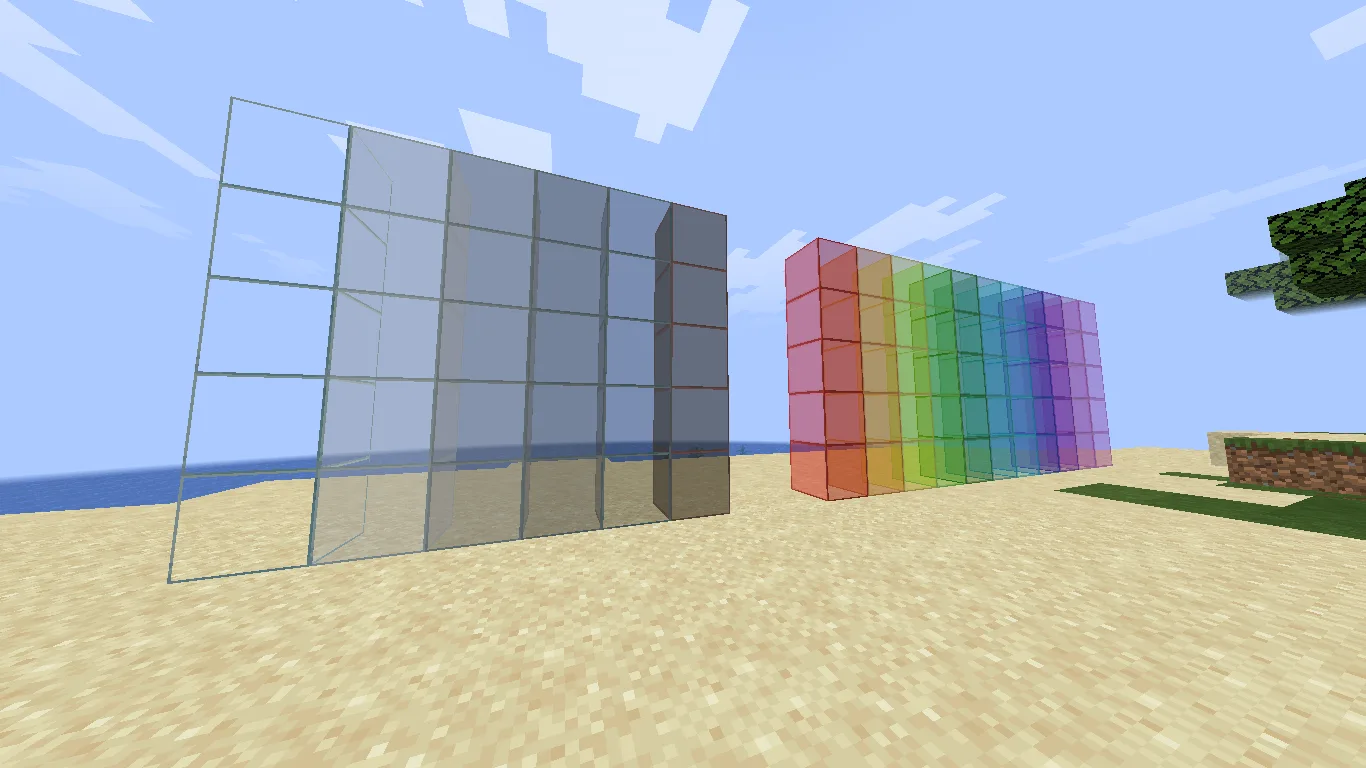 Скриншот с демонстрацией всех видов прозрачного стекла из мода Clean Glass +.