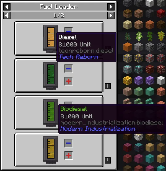 Интерфейс Minecraft с настройками совместимости топлива для мода Ad-Astra: Giselle Addon на платформе Fabric.