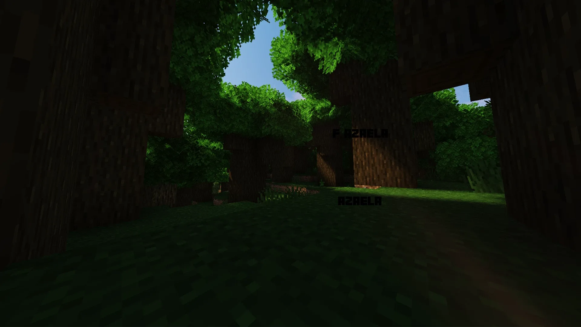 Плотные объемные листья на деревьях в темном лесу из мода Bushy Leaves.