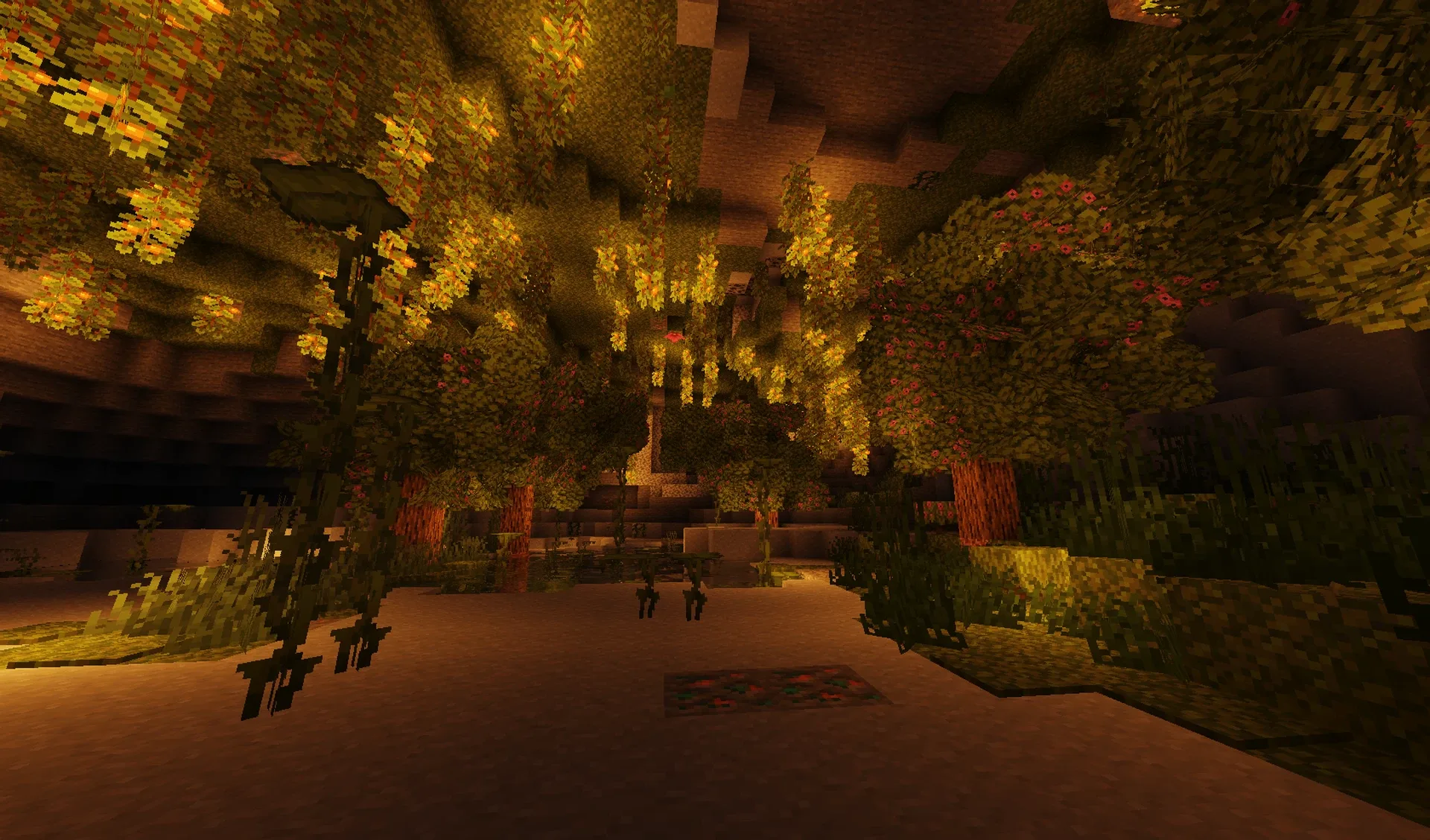 Пышные пещеры с густой листвой в Minecraft.